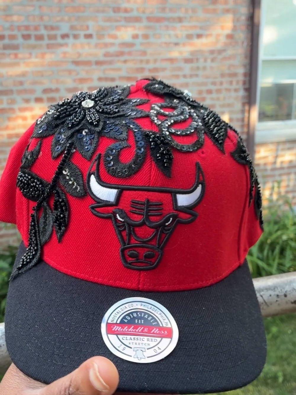 Custom Chicago Bulls Red and Black Beaded Snapback Hat